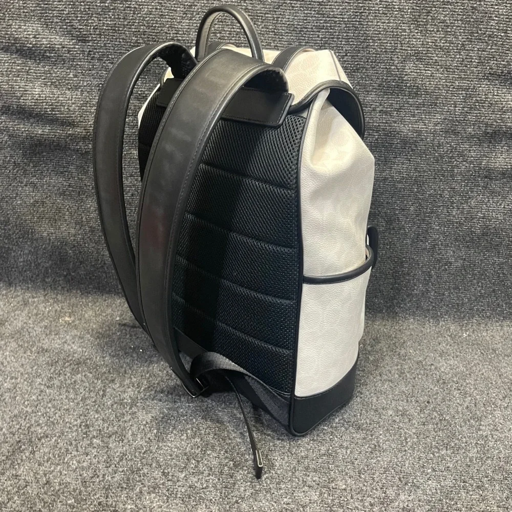 Coach CU201 Chalk/White & Black Leather Signature Canvas League Flap Backpack